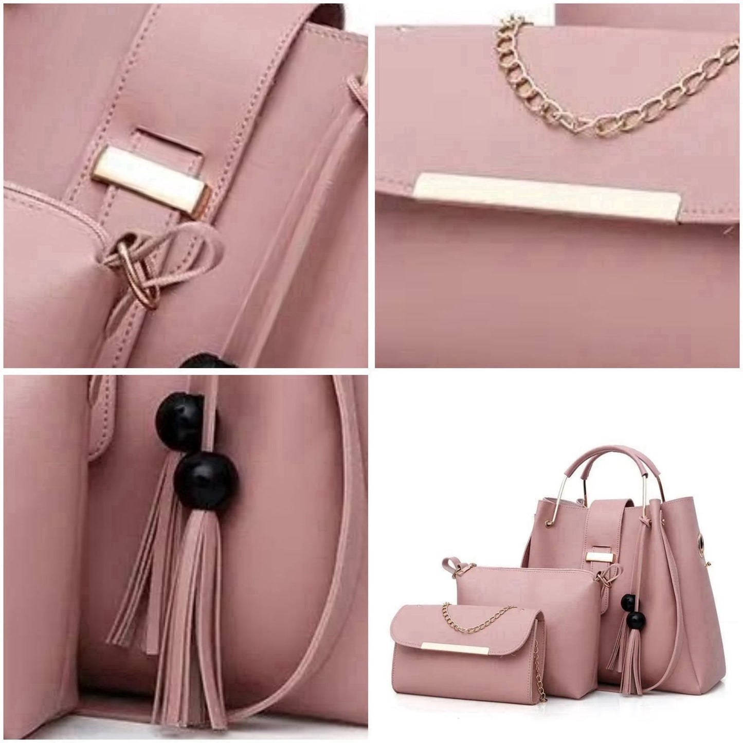 Elegant Women’s 3-Piece Handbag Set – Black Shoulder Bag, Crossbody Purse & Clutch Wallet for Everyday & Party Use
