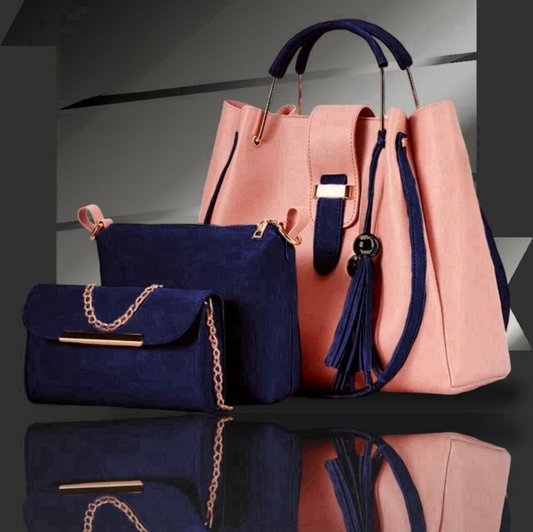 Fashion Women’s Handbag Set 3-Piece – Tote Bag, Shoulder Bag & Chain Clutch Purse