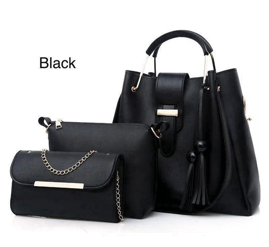 Elegant Women’s 3-Piece Handbag Set – Black Shoulder Bag, Crossbody Purse & Clutch Wallet for Everyday & Party Use