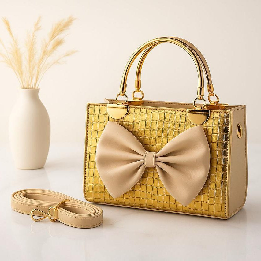 Crocodile-Embossed Bow Handbag for Women – Stylish, Durable & Elegant