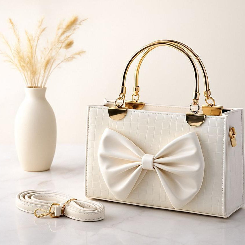 Crocodile-Embossed Bow Handbag for Women – Stylish, Durable & Elegant