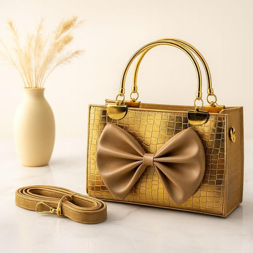 Crocodile-Embossed Bow Handbag for Women – Stylish, Durable & Elegant