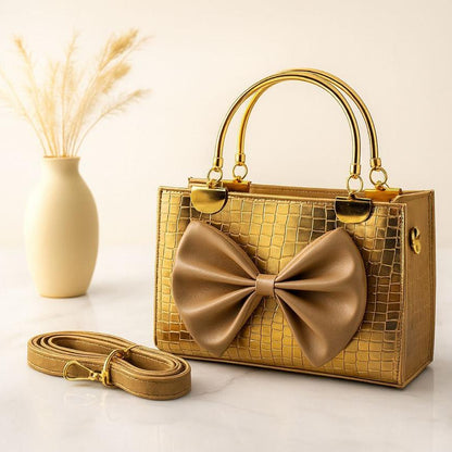 Crocodile-Embossed Bow Handbag for Women – Stylish, Durable & Elegant