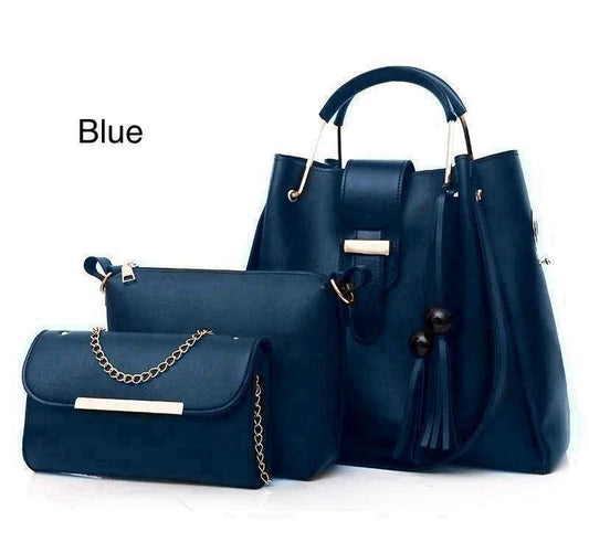 Elegant Women’s 3-Piece Handbag Set – Black Shoulder Bag, Crossbody Purse & Clutch Wallet for Everyday & Party Use