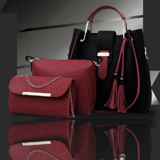 Fashion Women’s Handbag Set 3-Piece – Tote Bag, Shoulder Bag & Chain Clutch Purse
