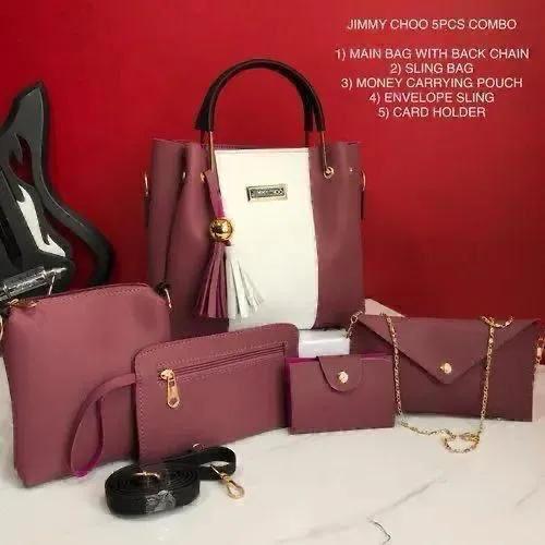 Jimmy Choo 5-Piece Bag Set for Women – Luxury Tote, Crossbody Sling, Pouch, Envelope Bag & Card Holder