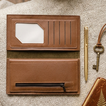 Premium Men’s Leather Long Wallet – Slim Check Pattern Bifold Wallet with Card Slots
