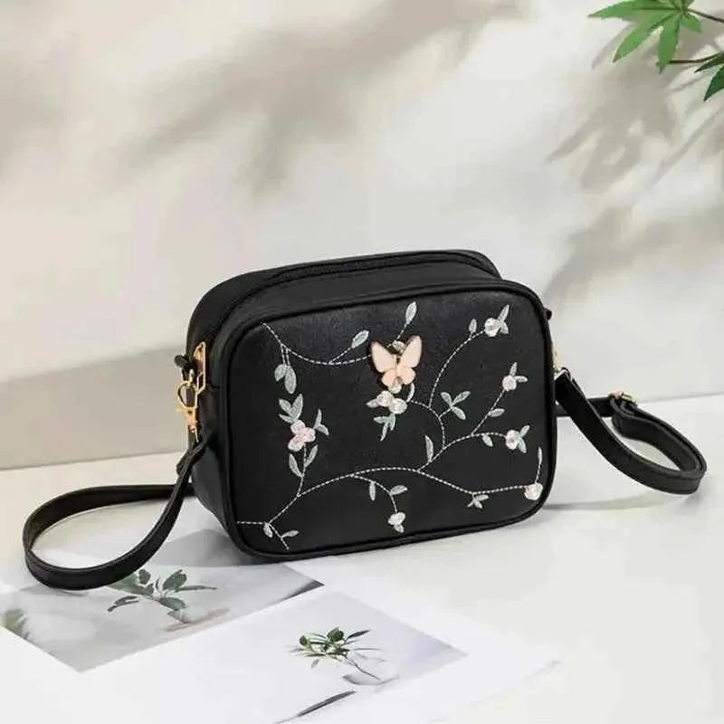 Butterfly Floral Embroidered Crossbody Bag for Women