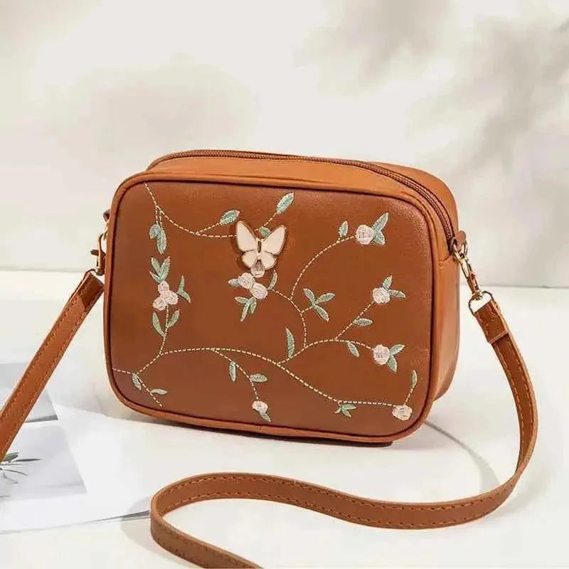 Butterfly Floral Embroidered Crossbody Bag for Women