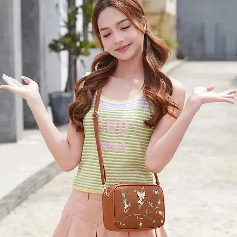 Butterfly Floral Embroidered Crossbody Bag for Women