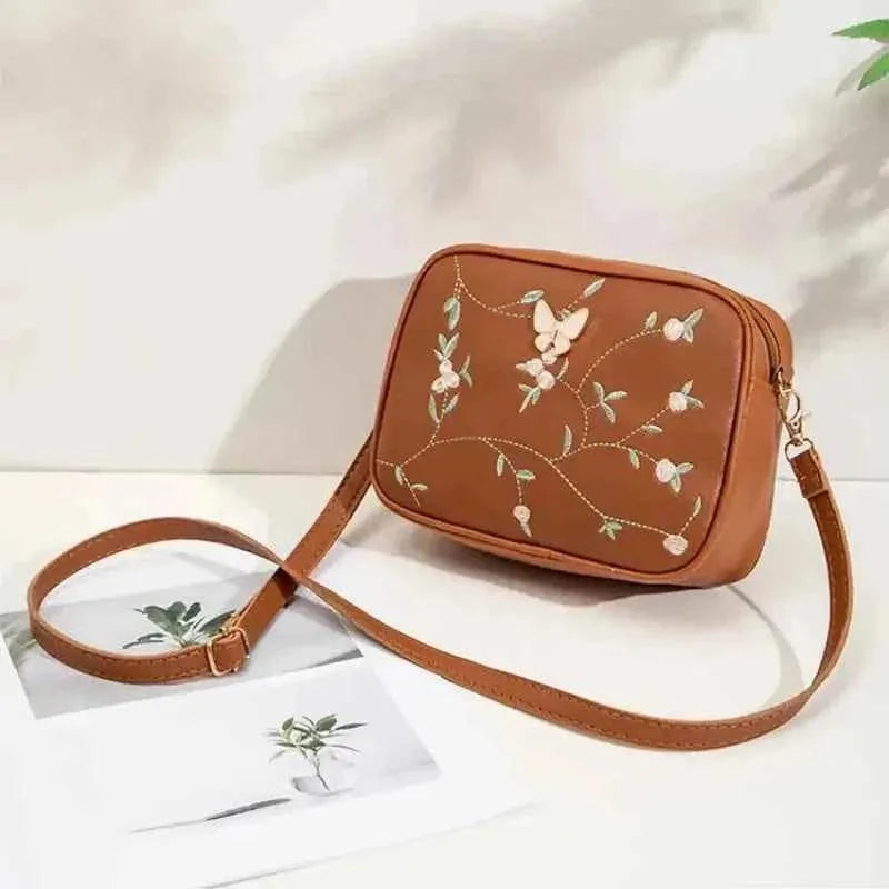 Butterfly Floral Embroidered Crossbody Bag for Women