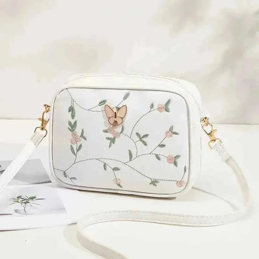 Butterfly Floral Embroidered Crossbody Bag for Women