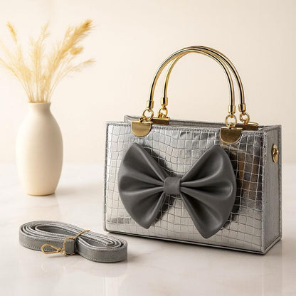 Crocodile-Embossed Bow Handbag for Women – Stylish, Durable & Elegant